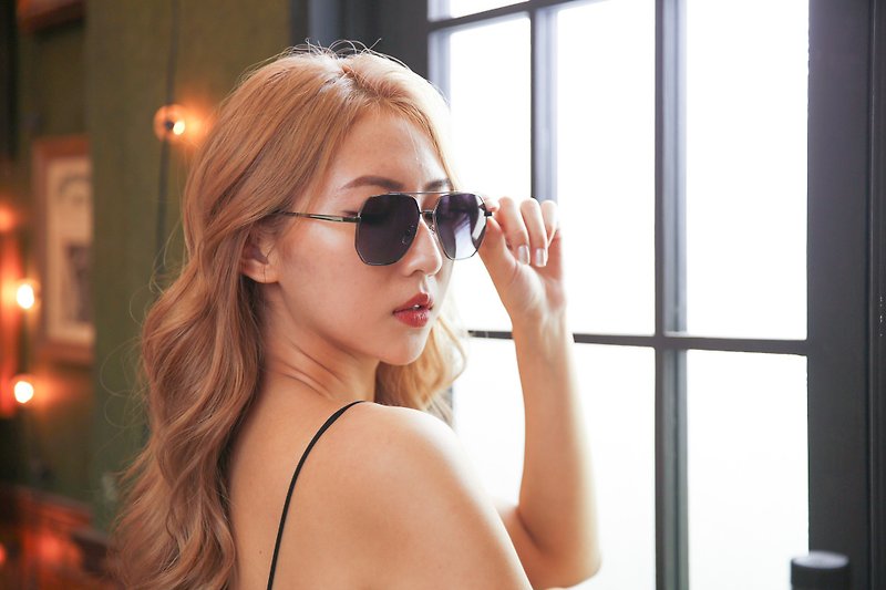 【ASLLY】Retro high-definition polarized multi-sided gradient sunglasses midnight black Y3038 - แว่นกันแดด - โลหะ สีดำ