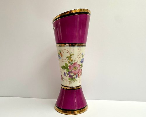HappyDuckVintage 花瓶 H Bequet 陶瓷設計 Quaregnon 手工花瓶復古