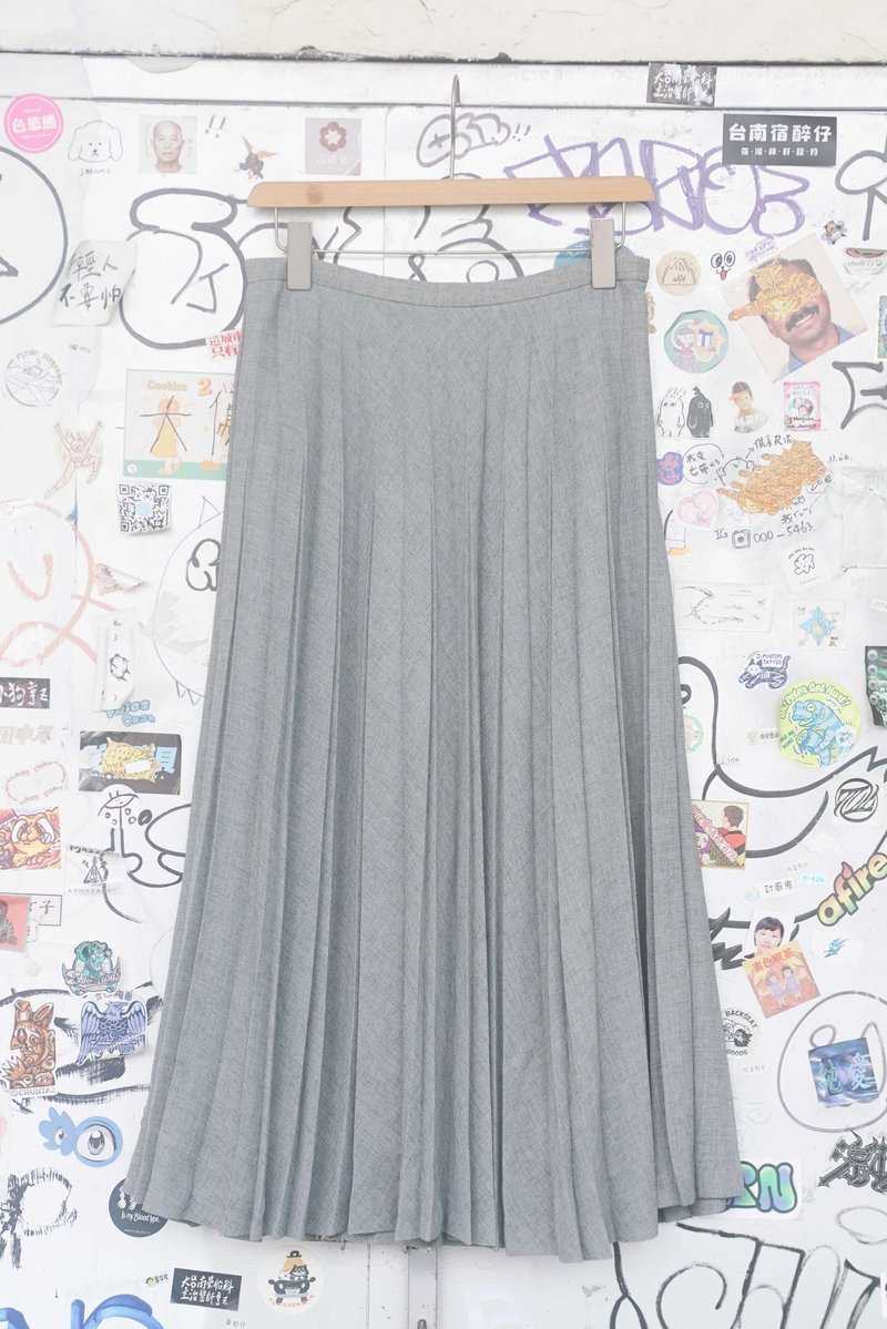 Innocence Department Store vintage vintage skirt pleated craft gray skirt SL.0034 - กระโปรง - เส้นใยสังเคราะห์ สีเทา