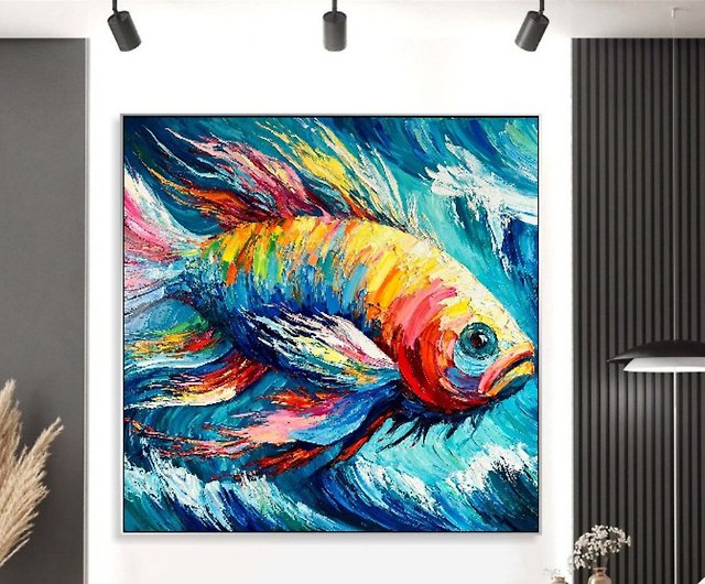カラフルな魚大型アクリル抽象絵画テクスチャ壁アート現代絵画 
