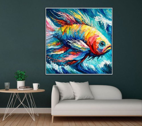 カラフルな魚大型アクリル抽象絵画テクスチャ壁アート現代絵画