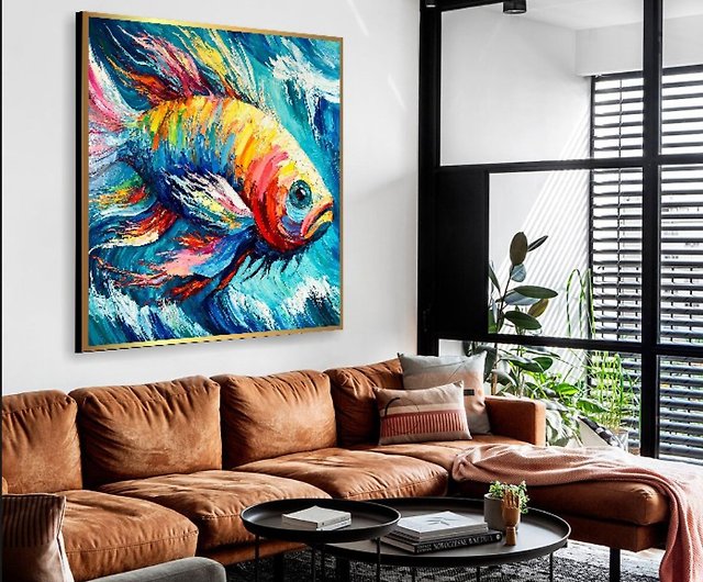 カラフルな魚大型アクリル抽象絵画テクスチャ壁アート現代絵画 - ショップ TrendGallery ウォールデコ・壁紙 - Pinkoi