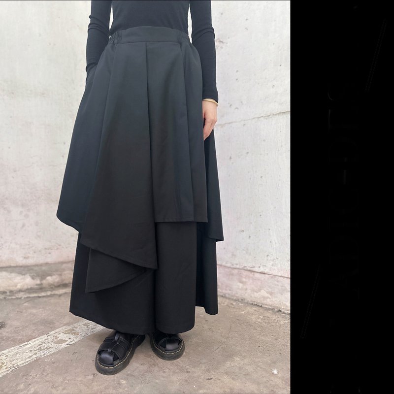 如果重疊褲裙/男女同款 - 中性長褲/短褲 - 其他人造纖維 黑色