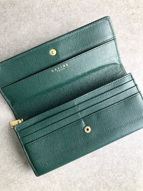 日本直送 名牌中古包 】CELINE セリーヌ 財布 グリーン ロゴ
