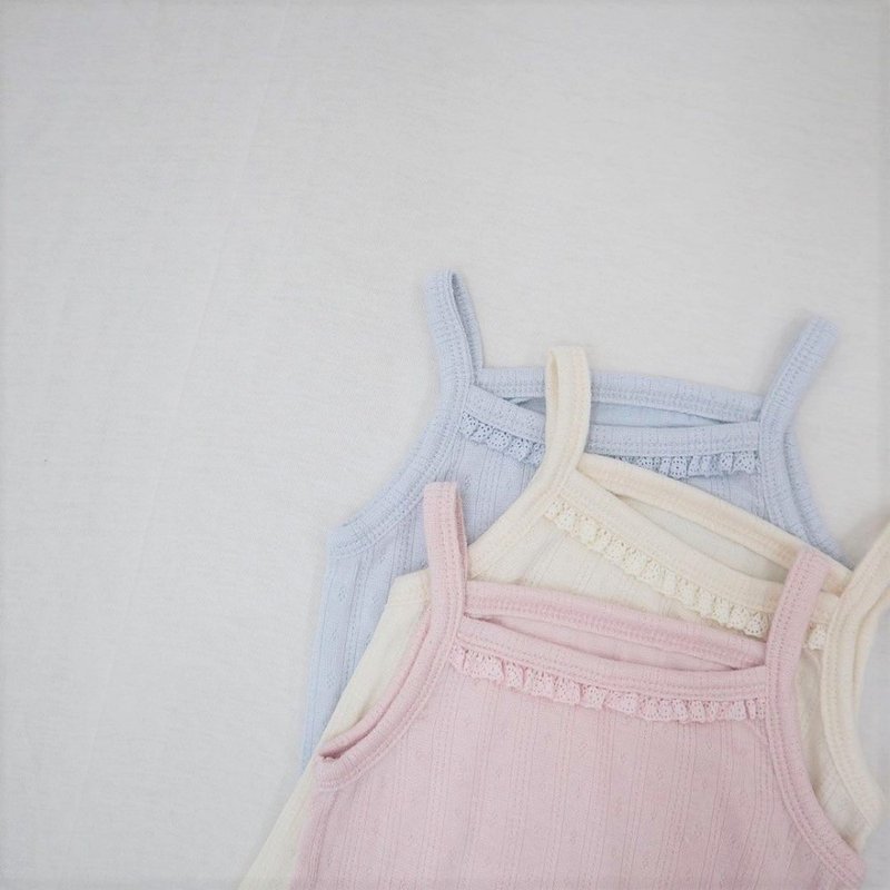 韓國pastel粉彩細肩帶蕾絲領口彈力舒適居家服套裝 Margaret Set - 男/女童裝 - 其他材質 
