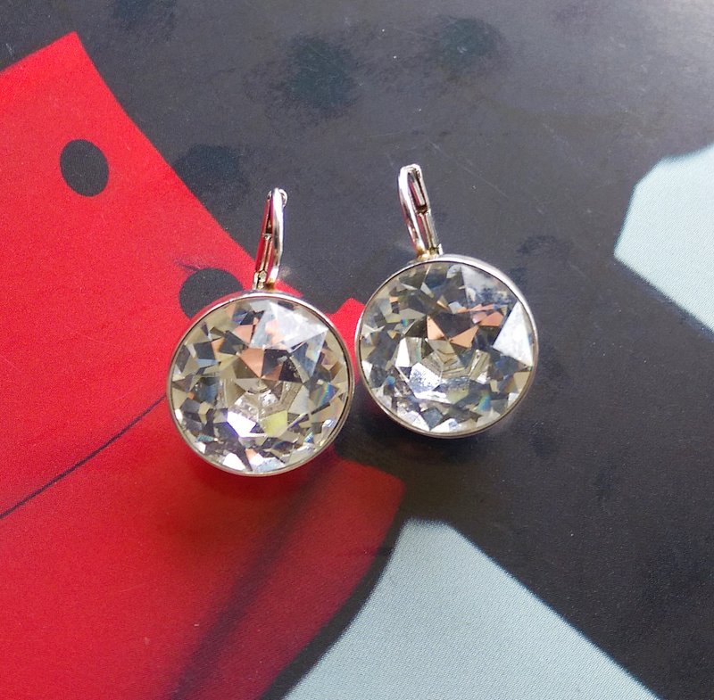 Vintage Jewelry 西洋古董飾品 SWAROVSKI  簡約小圓鑽 針式耳環 - 耳環/耳夾/耳骨夾 - 其他金屬 金色