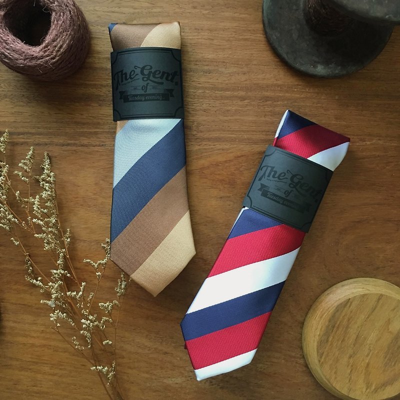 The GENT Colorful Stripe Necktie  (Brown/Blue/Navy/White/Red) - Ties & Tie Clips - Polyester Multicolor
