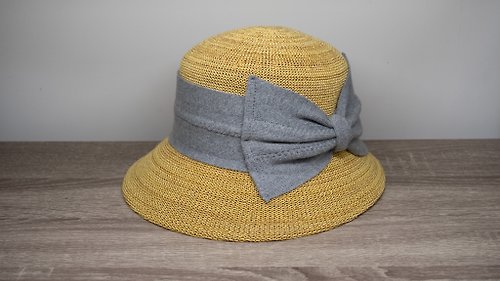 Natural Club 紙在乎你 英倫蝴蝶結淑女帽-銀杏黃 針織帽 漁夫帽 紙線編織 可水洗 台灣製