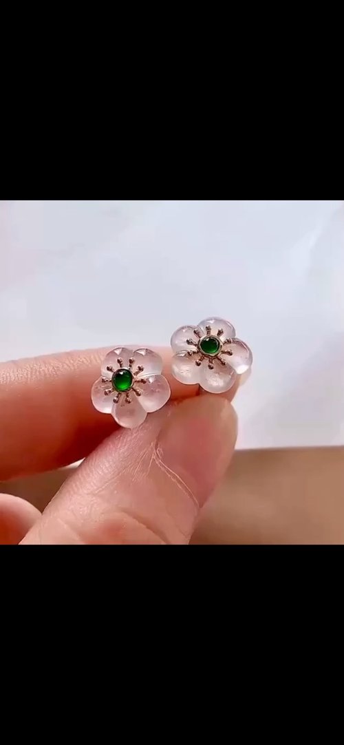 Good Morning Studio 冰種翡翠天然翡翠A玉耳墜耳釘 • 18k金花朵翡翠耳環