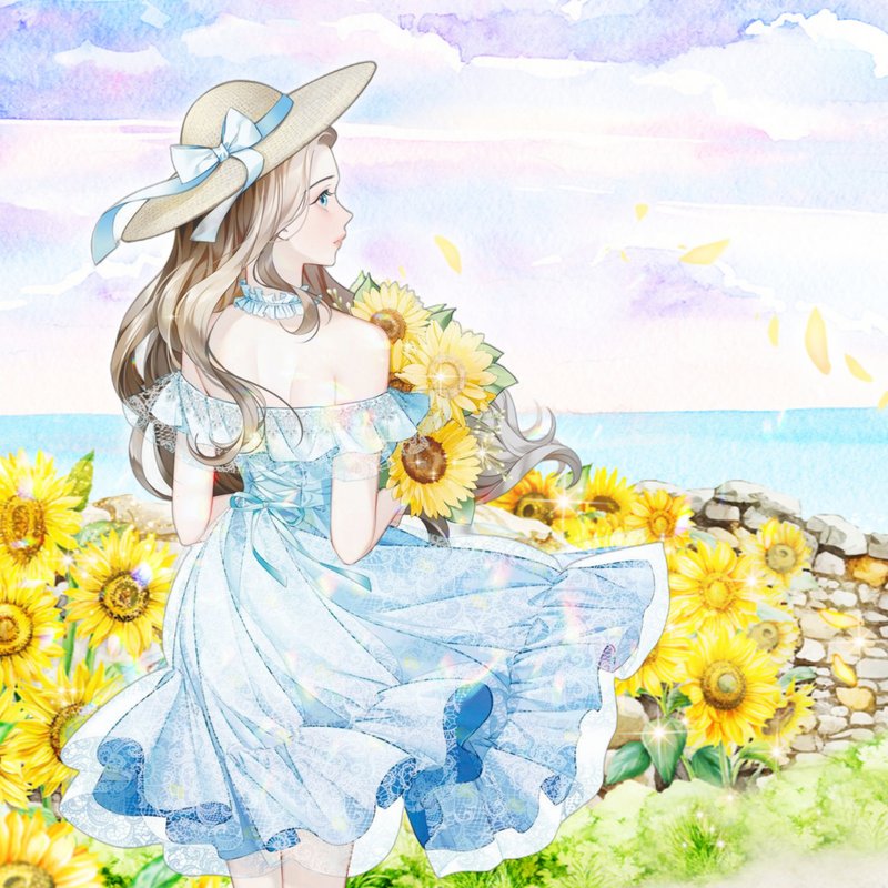 Spin off. Character. Sunflower girl - 貼紙 - 紙 粉紅色
