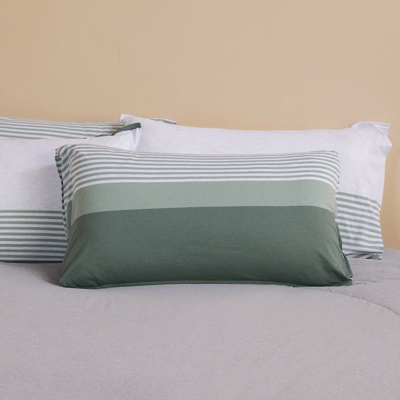 網路限定 條紋拼接信封式枕套1入-鼠尾草綠 隨機出貨 - 床包/寢具 - 棉．麻 綠色