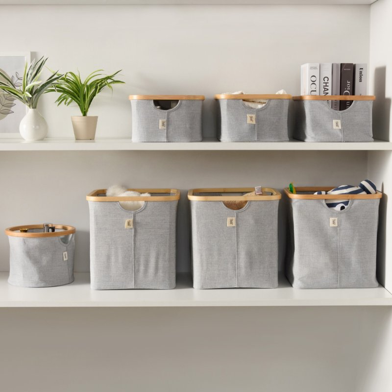 【Gudee】FRASA storage basket storage basket linen blue - Shelves & Baskets - Bamboo Brown