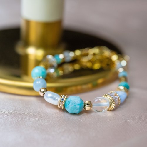 朗朗飾品｜Lang-Lang Jewelry 【過去、現在與未來】001 天河石藍紋瑪瑙白水晶手鏈