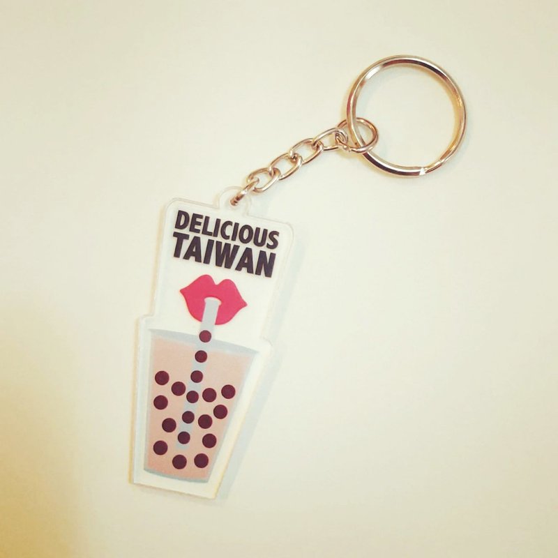 Taiwan souvenir keyholder key ring key ring key ring drink Zhen milk - เข็มกลัด - วัสดุอื่นๆ สีทอง