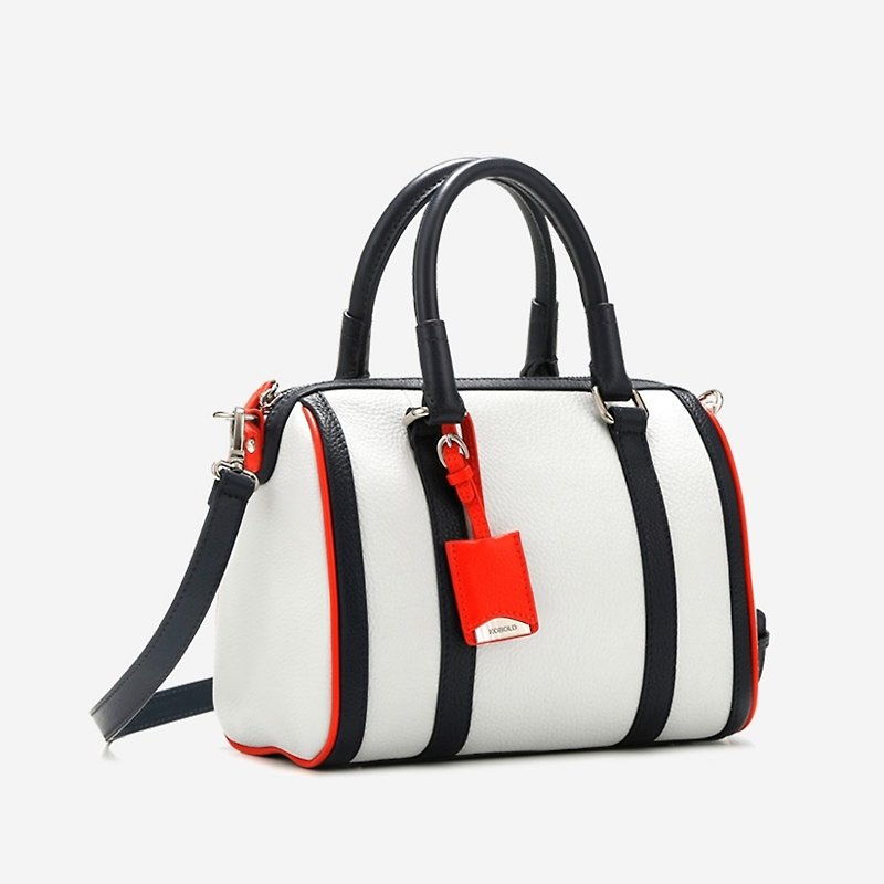[German kobold] elegant Adela dual-use striped Boston bag - กระเป๋าถือ - หนังแท้ ขาว