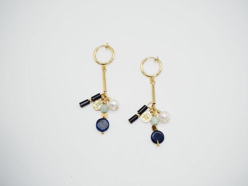Sang Ok Egypt - Natural Stone Earrings - lapis lazuli <may change the clip-on> - ต่างหู - เครื่องเพชรพลอย สีน้ำเงิน