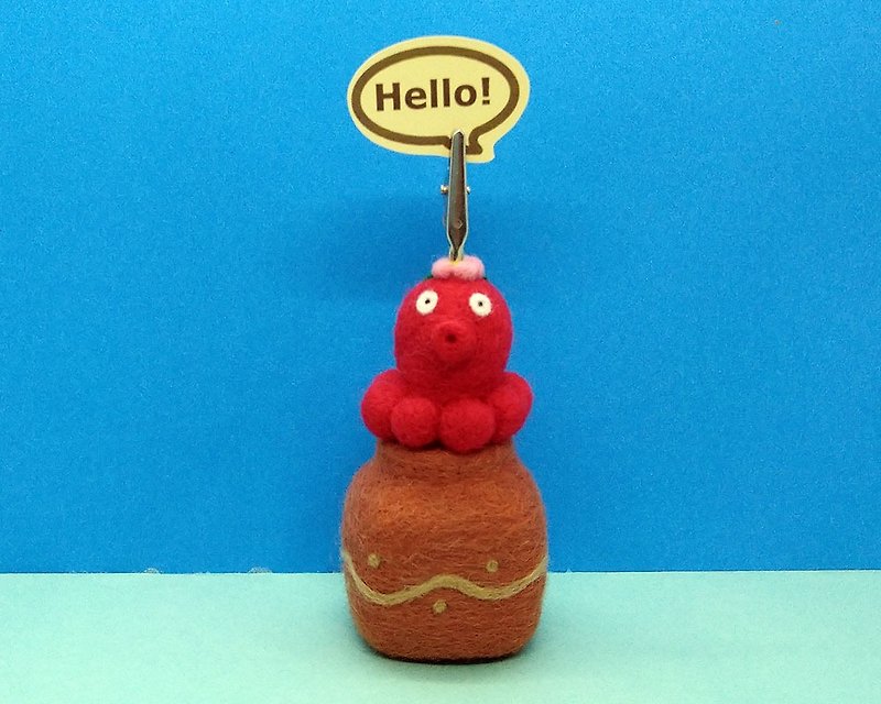 Octopus memo stand of wool felt - Card Stands - Wool Red