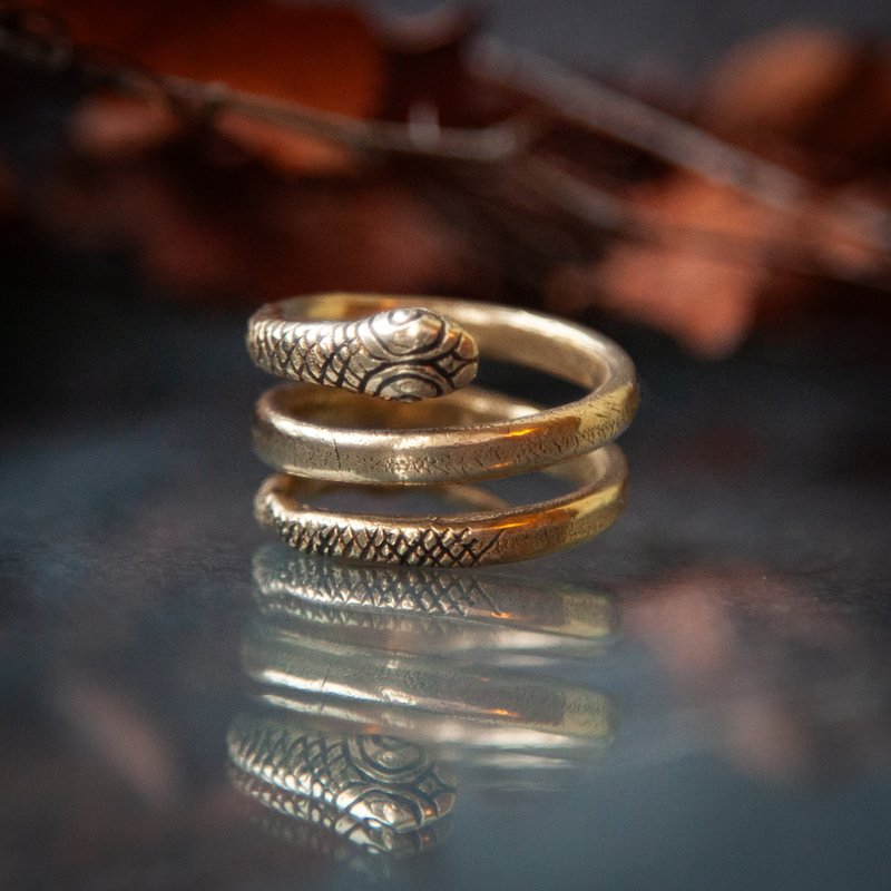 Snake ring. Handmade jewelry. Pagan art. Adjustable ring. Animal jewelry - แหวนทั่วไป - โลหะ สีส้ม