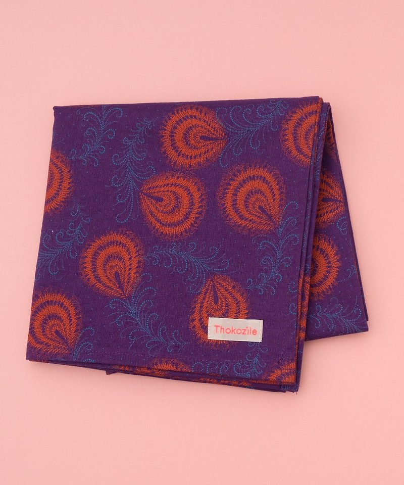 NEON FEATHER BANDANA SCARF - ผ้าพันคอ - ผ้าฝ้าย/ผ้าลินิน สีม่วง