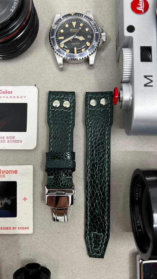 Eternitizzz 錶帶及手錶設計工房 飛行員腕錶帶22mm 20mm 錶帶訂製 IWC Big Pilot 綠色鴕鳥腿皮革