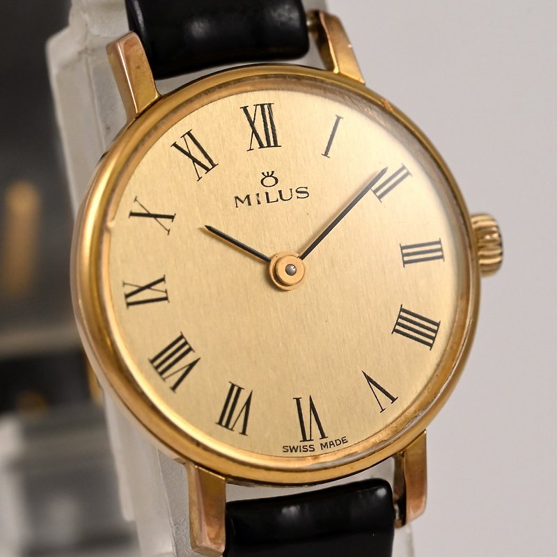 【Swiss Made】Vintage MILUS Women's Gold Roman Numerals Dial Hand-wound Gold Plate - Women's Watches - Stainless Steel Gold