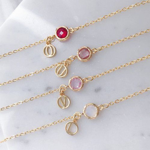 Customized Lover's Sister Gift・English Letters・Gold Plated Glass Imitation  Gemstone Bracelet (6 Colors)