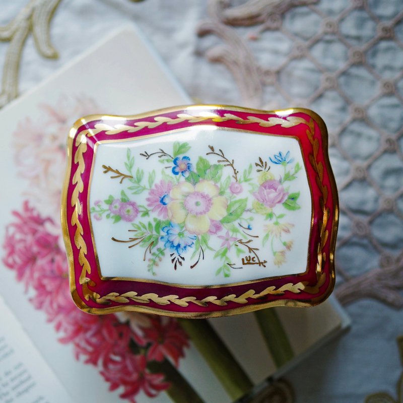 法國 MAD Limoges 復古 酒紅色 手工 陶瓷盒子 - 擺飾/家飾品 - 陶 紅色