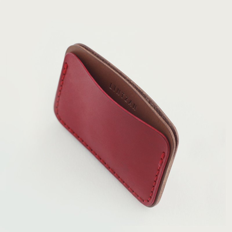 LINTZAN Contrast Color Ticket Card Holder/ Easy Travel Card Holder/ Card Sleeve--Wine Red - ID & Badge Holders - Genuine Leather Red