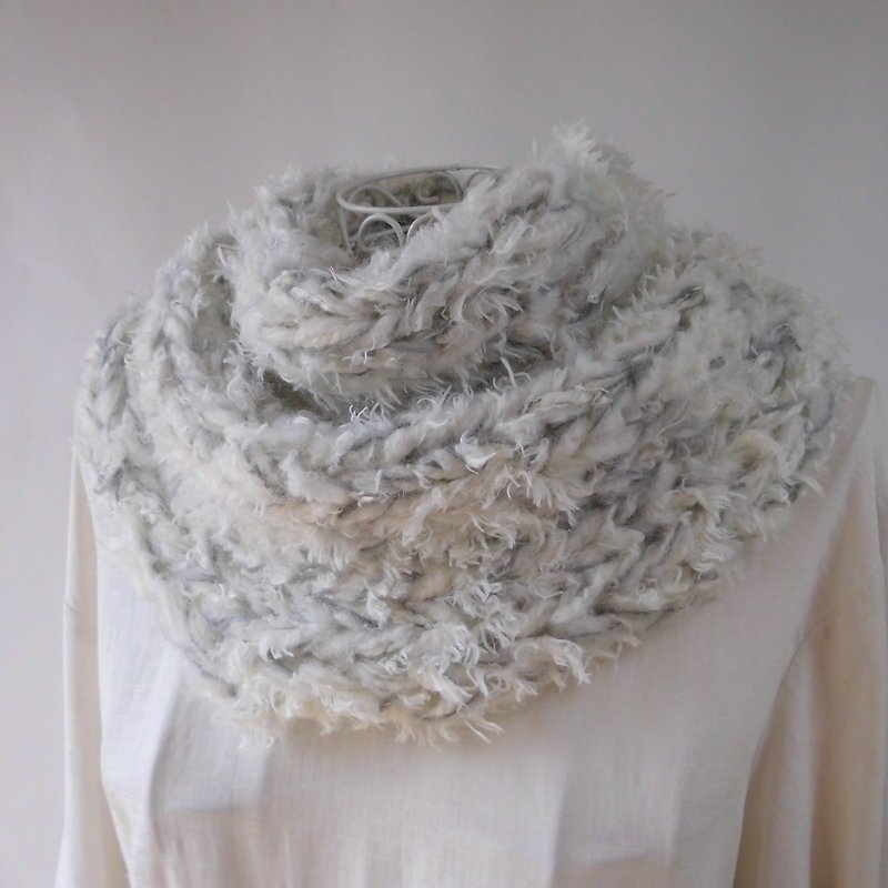 Fluffy snood (winter story) _ Far · merino wool · Kidmoheya · baby alpaca - Knit Scarves & Wraps - Wool Gray