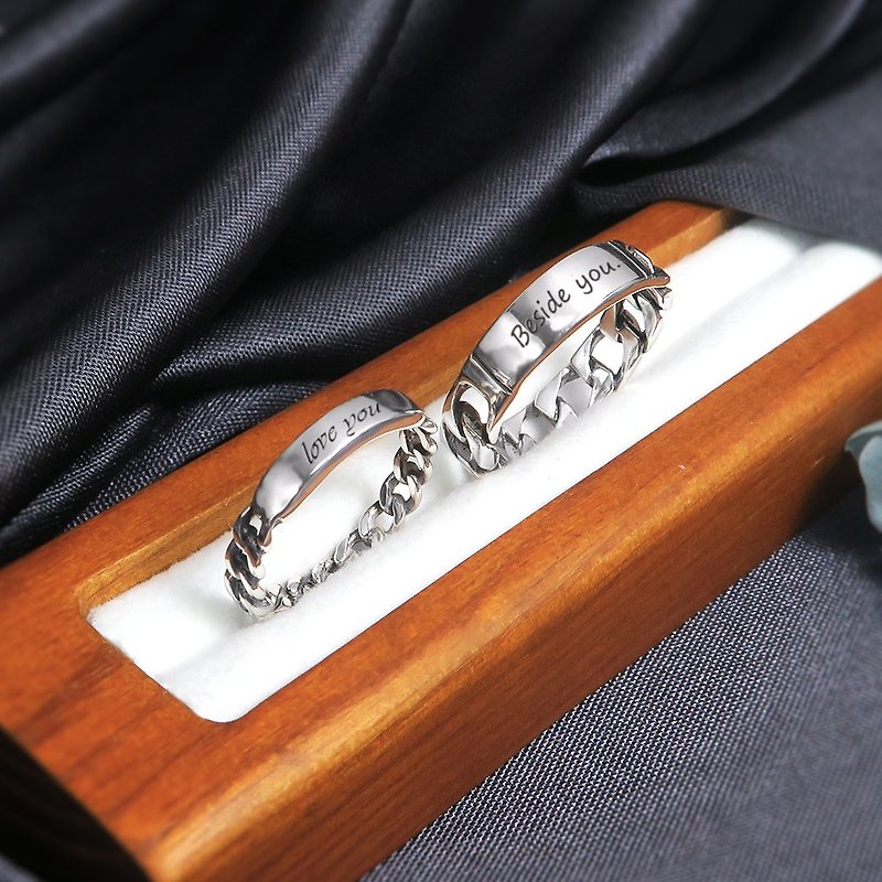 【客製化禮物】心心相繫對戒組 情侶款 刻字訂製純銀戒指 - 對戒 - 純銀 銀色