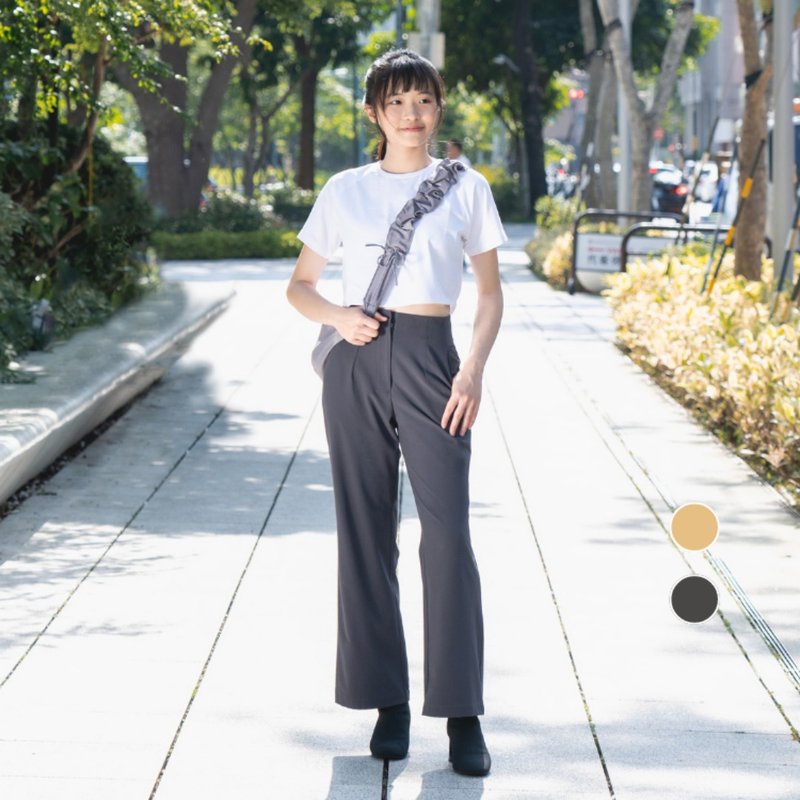 高腰修身長腿西裝褲 - 女長褲 - 其他材質 灰色