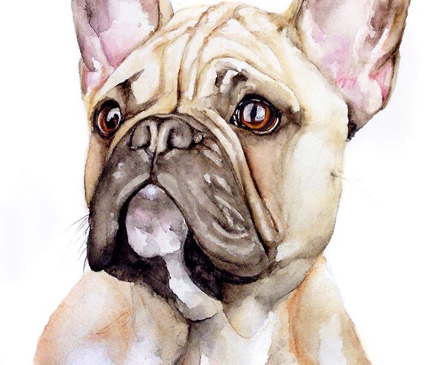 カスタム水彩犬の肖像画フレンチブルドッグ ショップ Monstr_Kiwi_Art 似顔絵 Pinkoi