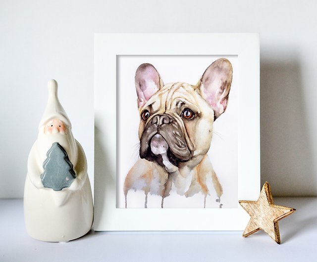 カスタム水彩犬の肖像画フレンチブルドッグ - ショップ