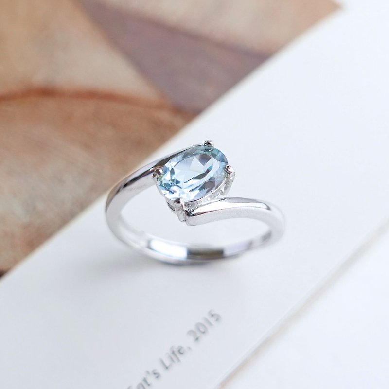 1 carat natural Stone transparent and flawless sky blue simple design sterling silver ring gift - แหวนทั่วไป - เงินแท้ สีน้ำเงิน