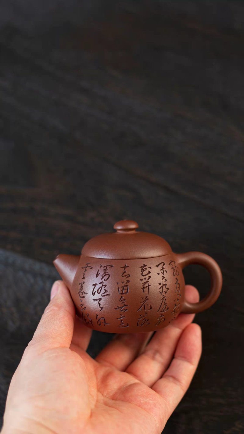 送禮紫砂壺茶壺宽口文旦 梅花款  把玩器 80cc 选用优质老紫泥 泥 - 茶壺/茶杯/茶具 - 陶 灰色