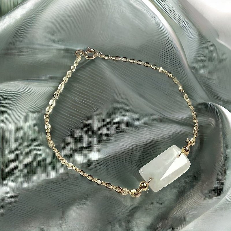 [May Nothing Happen] Ice Jadeite Nothing Happens Bracelet 14K Gold Filled | Natural Burmese Jade A-grade - Bracelets - Jade White