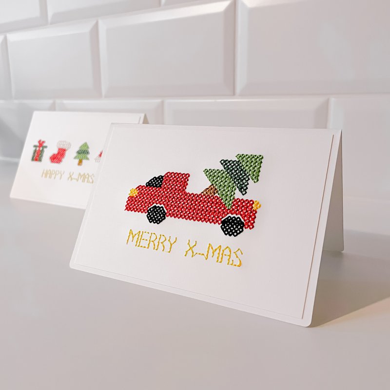 [Christmas Market] 5 types of cross-stitch Christmas cards | Comes with envelope bag - Cards & Postcards - Paper Red