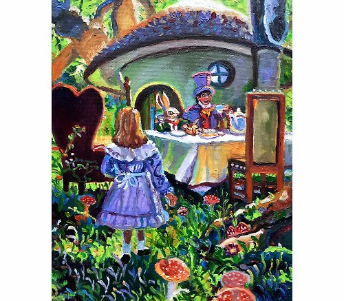OlgaShelArt Alice in Wonderland Painting Original Art Oil Painting Wall Decor Art