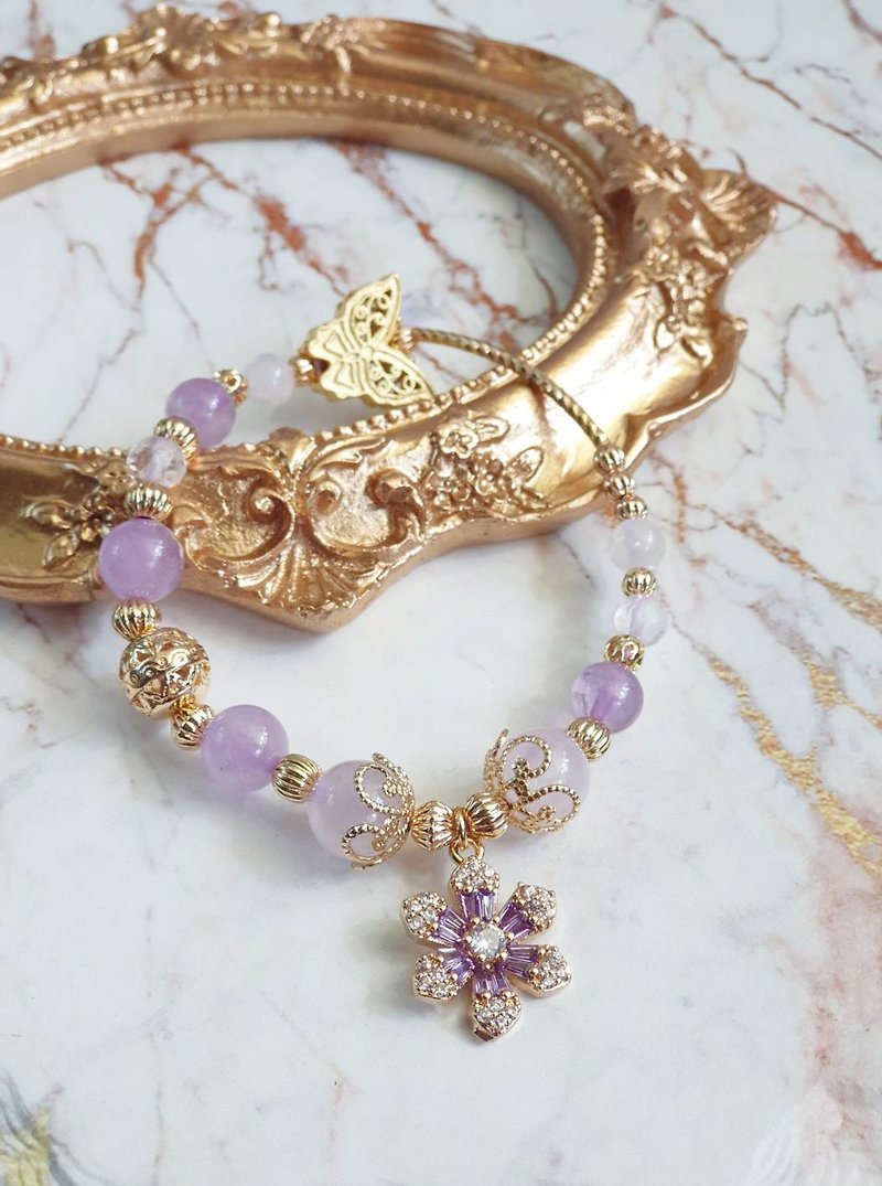 Purple Butterfly Bracelet - Lavender Amethyst - Moonstone - Faceted White Crystal - Bracelets - Crystal Purple