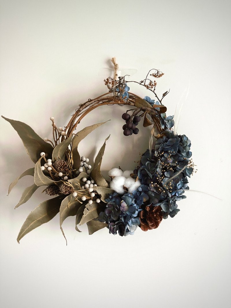 復古乾燥繡球花圈∣ 果實 - 擺飾/家飾品 - 植物．花 藍色