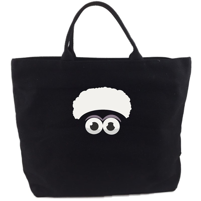 Smiled sheep genuine authority (Shaun The Sheep) - [zipper canvas bag - black] (large) - Handbags & Totes - Cotton & Hemp Black