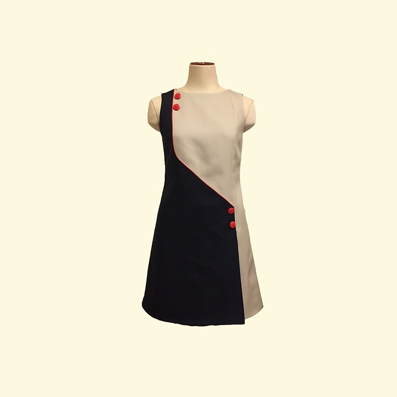 retro retro one-piece dress jeanne2 sleeveless - 洋裝/連身裙 - 聚酯纖維 卡其色