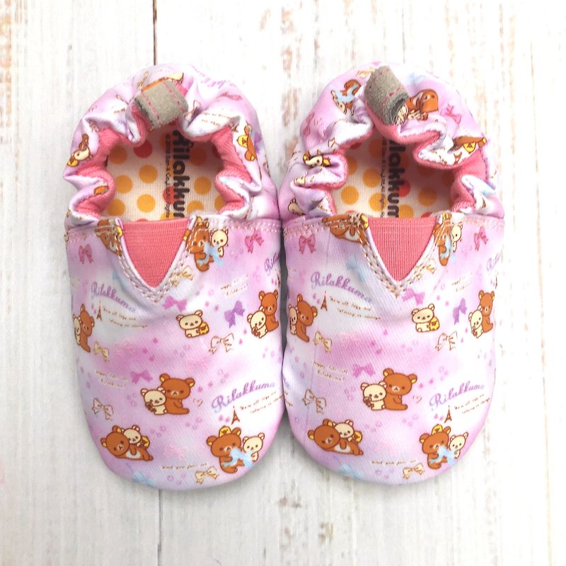 棉．麻 嬰兒鞋/學步鞋 粉紅色 - JplusJ x Rilakkuma 粉紅幻彩鬆弛熊學步鞋