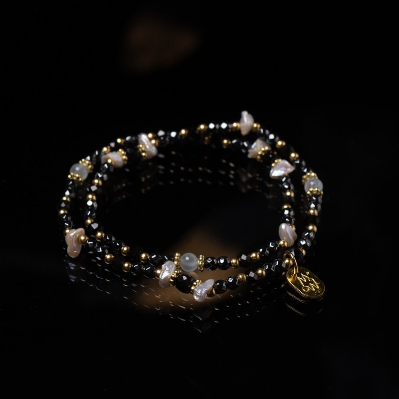 Classic New Soul // C1612 Stone Gallstone Pearl Double Circle Bracelet - สร้อยข้อมือ - เครื่องเพชรพลอย 