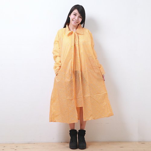 BrightDay雨衣 印花前開連身式風雨衣-黃白格