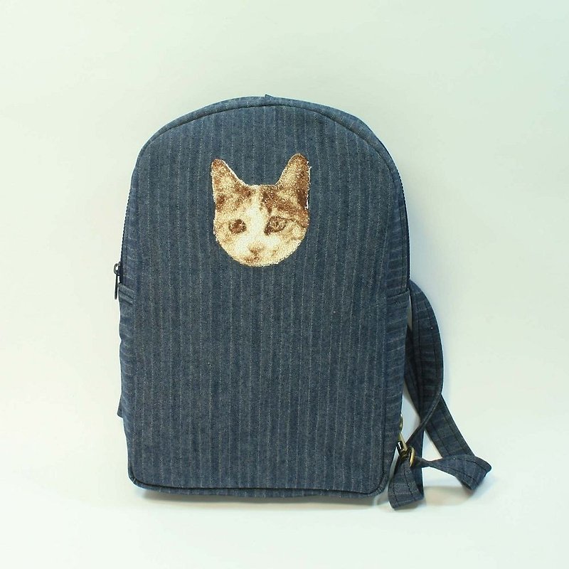 Embroidered shoulder bag side backpack 03-cat - Backpacks - Cotton & Hemp Blue