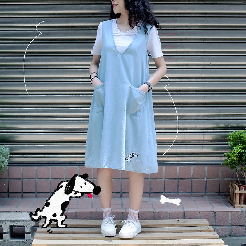 [Last one] Give you not to give you a partial - thin denim skirt - One Piece Dresses - Other Materials Blue