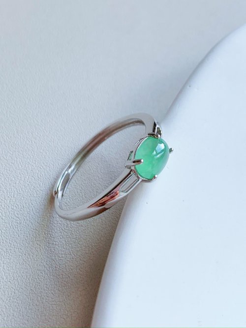ice of Jadeite 天然緬甸翡翠A玉冰綠色戒面S925銀可調節戒指