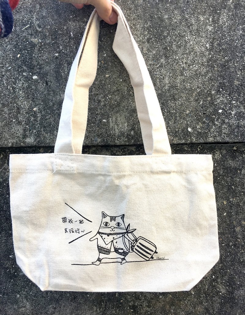 Cat Loves Travel Canvas Tote Bag Meal Bag-Black - ถุงใส่กระติกนำ้ - ผ้าฝ้าย/ผ้าลินิน สีใส
