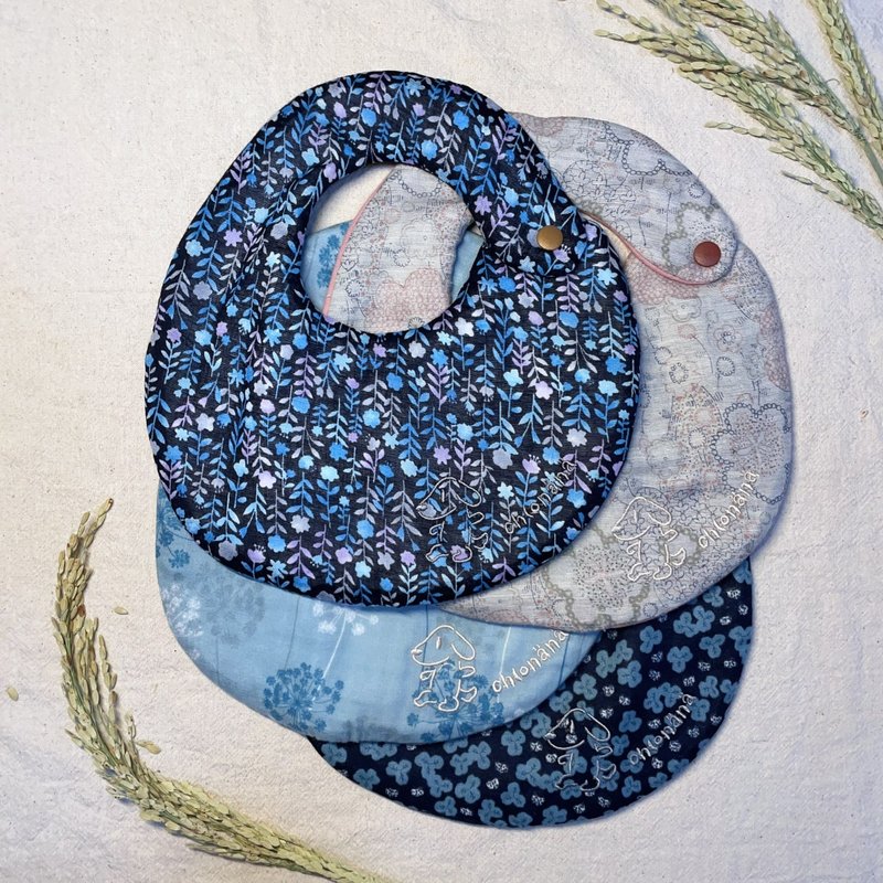 刺繡手作雙面圍兜_月影花眠 - 圍兜/口水巾 - 棉．麻 藍色